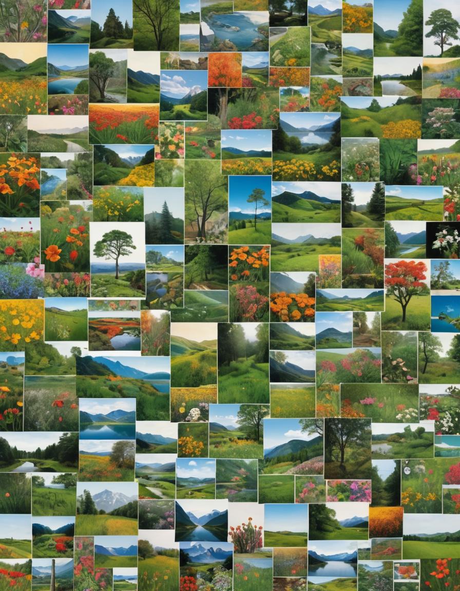 collage of nature scenes including landscapes and flowers