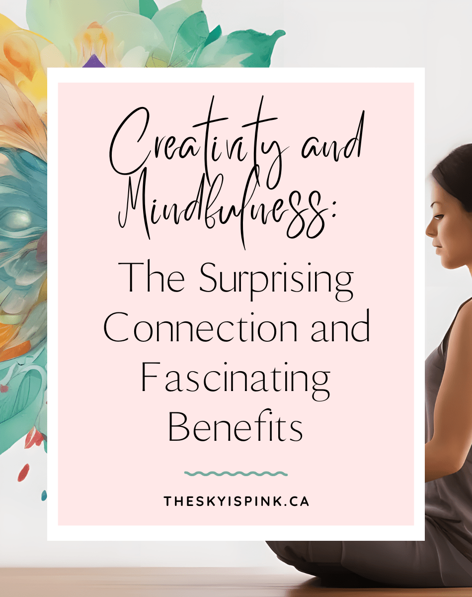 pinterest pin image featuring the article title on a soft pink background over an image of a woman meditating with an artistic flower painted on the wall 