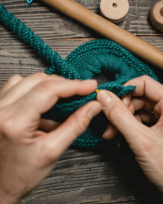 A close-up of hands knitting