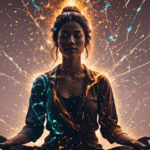 woman meditating with sparks of energy coming out of her showing a creative flow state